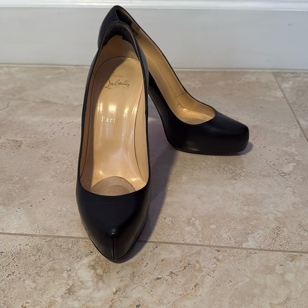 Christian Loubutin sexy black pumps zipper 5”stiletto .5” hidden platform sz39-8